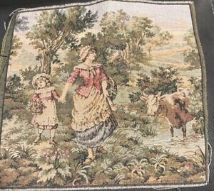 Vintage Tapestry Victorian French Country Scene Mother Child 9 5x 10 