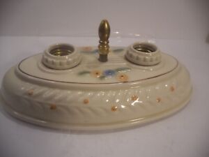 Antique Vtg Art Deco Flush Mount Ceiling Fixture Light Porcelain Ceramic 10 25 
