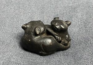 Antique Chinese Bronze Feline Cats Scroll Weight Paperweight