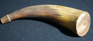 Antique 1800 S Carved Horn Powder Horn 9 Inches Initials Btm Military Blk Powder