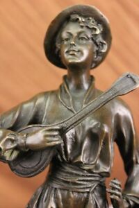 Banjo Woman Music Song Bronze Sculpture Handmade Figure Home Decoration Lost Wax