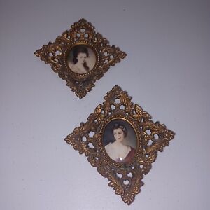 2 Vintage Cameo Creation Gold Frame Victorian Portraits