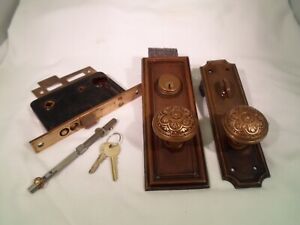 Antique Corbin Cast Brass Cylinder Entrance Door Knob Set Thumb Turn Key 913