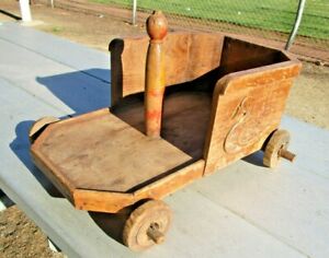 Antique Wooden Child Wagon Cart Trolly With Ducks Primitive