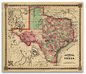 1866 Sch Nberg S Early Map Of Texas Historic Map 24x28