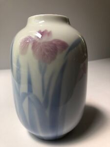 Fukagawa Vase Porcelain Iris Flower Arita Japan 5 Floral Foil Sticker Vtg Small