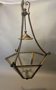 Antique Victorian Hanging Gas Style Chandelier Light Fixture Lamp Beveled Glass