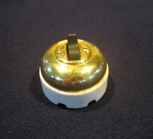 Antique Round Toggle On Off Light Switch Brass Porcelain Single Pole H H 1930 S