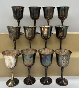 Vintage Salem Portugal Set Of 12 Silver Plated Wine Goblets 5 5 