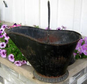 Vintage Ash Scuttle Bucket W Handle Planter Flowers Fireplace Tools