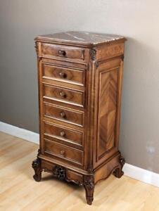 French Antique Louis Xv Style Side Lamp Table Pedestal Nightstand In Walnut