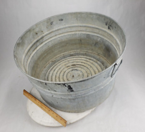 Vintage Galvanized Metal Bucket Pail Tub Planter Handles Antique 20 X 11 Wash