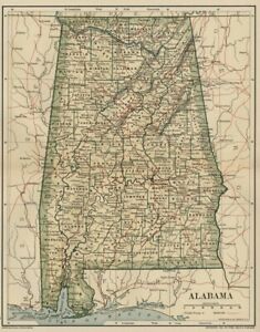 Alabama Map Genuine Dated 1891 Town County Railroads Area Population