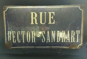 Antique French Street Sign Convex Metal And Vitreous Enamel With Great Patina