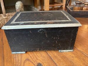 Antique Primitive Wooden Box Was A Music Box Box Only Old Black Worn Paint