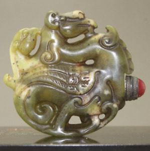 Chinese Hand Carved Double Phoenix Shape Old Jade Snuff Bottle Decoration J040