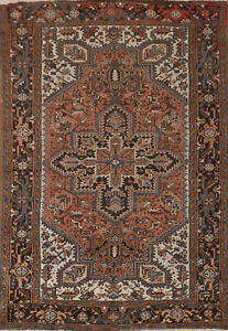 Vintage Rust Wool Heriz Traditional Hand Knotted Dining Room Rug Area Carpet 7x9