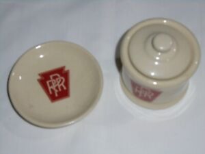 Pennsylvania Railroad Miniature Ceramic Crock Jar With Lid And Plate Saucer