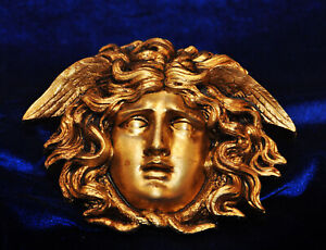 Neoclassical Medusa Bust Winged Ormolu Relief Gilt Plaque Face 2