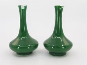 Pair Of Antique Chinese Kangxi Green Monochrome Porcelain Vases Damaged 5 T