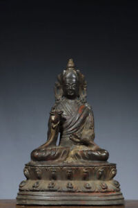 22 Cm Chinese Brass Padmasambhava Buddha Statue Old Bronze Buddha Statue