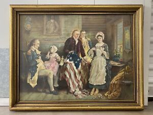  Fine Antique Old American Folk Art Patriotic Betsy Ross Washington Painting