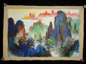 Old Hand Painting Scroll Oil Painting Splash Ink Landscape By Liu Haisu 