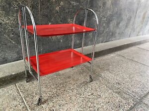 Vintage Serving Trolley Mid Century Space Age Tray Bar Cart Side Table Design