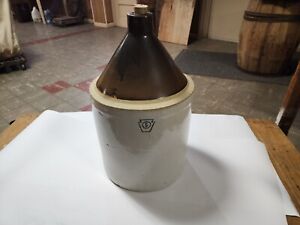 Vintage 5 Gallon Brown Cream Colored Stoneware Jug Marked With A Keystone