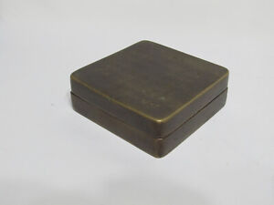 Old Chinese Square Bronze Lidded Box With Engraved Poems