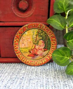 Early Antique Ohio Art Tin Doll Plate Girl On A Swing 3 Diameter