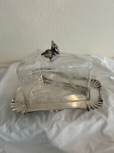 Wmf Art Nouveau Silver Plate Etched Lucite Covered Dish