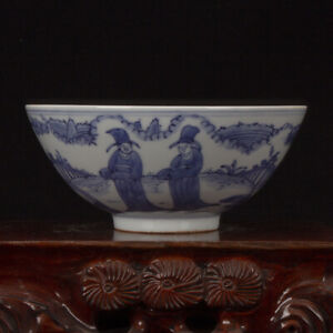 7 4 China Blue And White Porcelain Hand Painting Ancient Officials Big Bowl