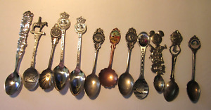 12 Vintage Miniature Souvenir Spoons Pewter And Silver Plated