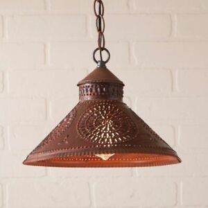 Primitive New Hang Light With Chisel In Rustic Tin