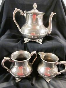 Antique Pairpoint Mfg Quadruple Plate Tea Set 355 Teapot Sugar And Creamer