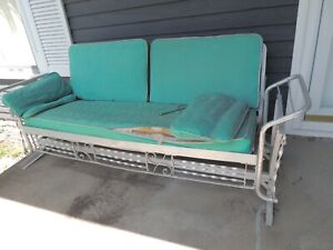 Vintage Convertible Sofa Daybed Aluminum Porch Glider Original Cushions