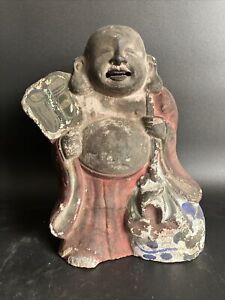 Japanese Antique Hand Made Ceramic Hotei Budai Statue Meiji Period Late 1800 S