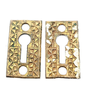 Set Of 2 Vintage Oval Brass Skeleton Key Hole Escutcheon Salvage Lot Pair