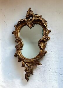 French Louis Xv Style Carved Giltwood Wall Mirror Scrolled Design Filigree Pedim