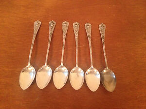 Antique Likely German 800 Silver Set Of 6 Small Spoons W Face Decoration 4 1 4 