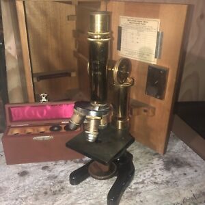 Ernst Leitz Wetzlar 1913 No162995 Antique Brass Microscope Case Accessories