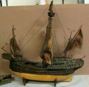 Antique 31 Circa 1800 S Hand Crafted Wooden Large Ship S Model In Old Paint