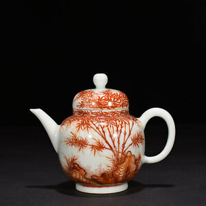 5 5 Antique Republic China Dynasty Porcelain Mark Allite Red Bamboo Stone Teapot