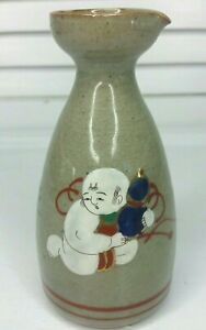 Antique Japanese Kutani Tokkuri Sake Bottle 1900 S Hand Painted Ceramic
