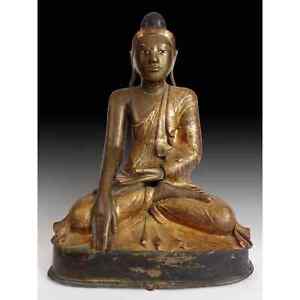 19th Century Earth Witness Myanmar Mandalay Gilt Silver Gold Bronze Buddha 