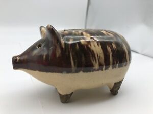 Antique Stoneware Pig Piggy Bank Dated 1898 Glazed Hole Eyes Chipped