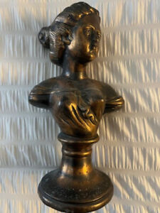 Antique Female Bust Ca 1900 12 Inches Metal Rare Statue