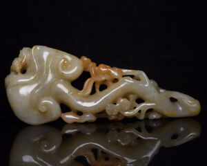 Certifie Natural Hetian Jade Hand Carved Exquisite Ruyi Statue 15493