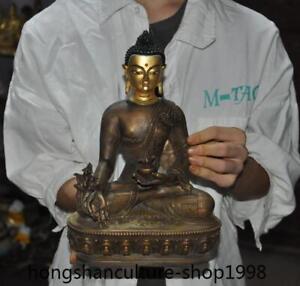 11 Tibet Ancient Temple Bronze Gilt Shakyamuni Sakyamuni Medicine Buddha Statue